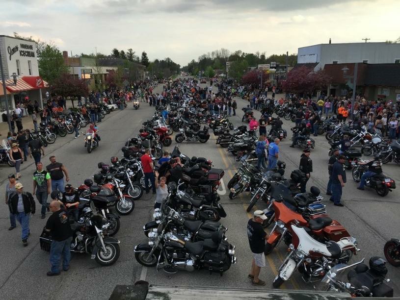 Downtown Baldwin Michigan during Blessing of the Bikes event